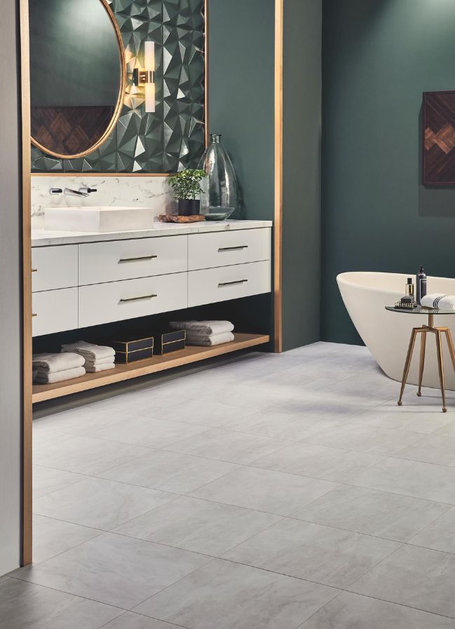 luxury vinyl floors in a commercial bathroom